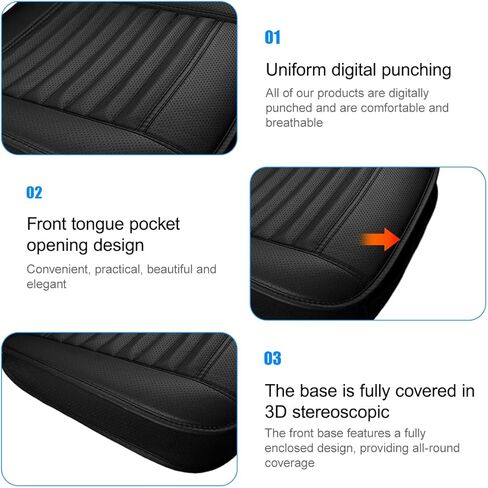 Car Seat Cover, Full Wrapped Bamboo Charcoal Leather Vehicle Front Seat Bottom Cushion Pad with Storage Pocket, Anti-Slip Automotive Interior Protection Accessories, Universal Fit (Black) in Saudi Arabia