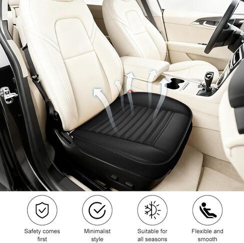 Car Seat Cover, Full Wrapped Bamboo Charcoal Leather Vehicle Front Seat Bottom Cushion Pad with Storage Pocket, Anti-Slip Automotive Interior Protection Accessories, Universal Fit (Black) in Saudi Arabia