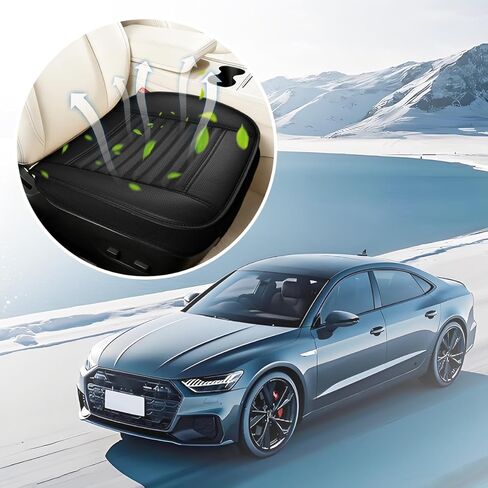 Car Seat Cover, Full Wrapped Bamboo Charcoal Leather Vehicle Front Seat Bottom Cushion Pad with Storage Pocket, Anti-Slip Automotive Interior Protection Accessories, Universal Fit (Black) in Saudi Arabia