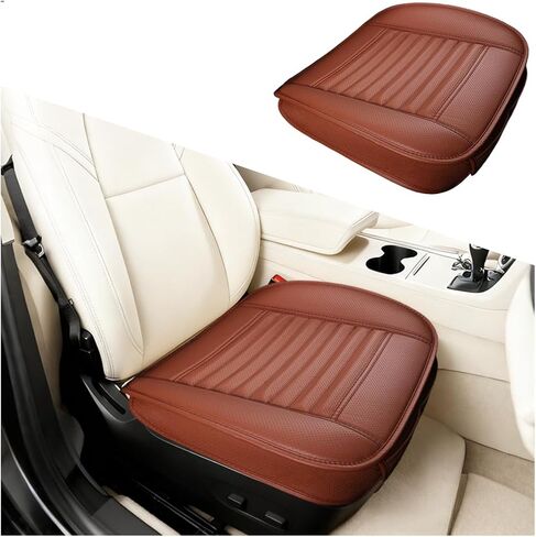 Car Seat Cover, Full Wrapped Bamboo Charcoal Leather Vehicle Front Seat Bottom Cushion Pad with Storage Pocket, Anti-Slip Automotive Interior Protection Accessories, Universal Fit (Black) in Saudi Arabia