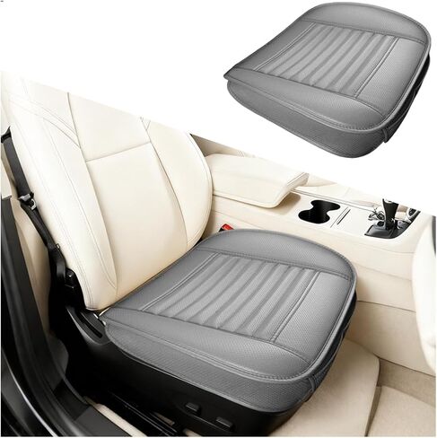 Car Seat Cover, Full Wrapped Bamboo Charcoal Leather Vehicle Front Seat Bottom Cushion Pad with Storage Pocket, Anti-Slip Automotive Interior Protection Accessories, Universal Fit (Black) in Saudi Arabia