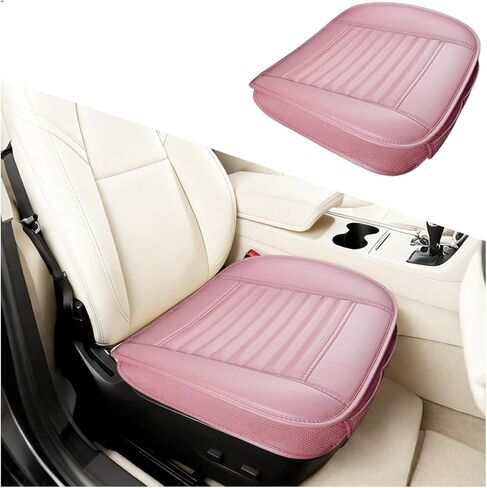 Car Seat Cover, Full Wrapped Bamboo Charcoal Leather Vehicle Front Seat Bottom Cushion Pad with Storage Pocket, Anti-Slip Automotive Interior Protection Accessories, Universal Fit (Black) in Saudi Arabia