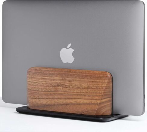 Vertical Laptop Stand, Solid Black Walnut Body & Black-Finished Ash Wood Base, Wood Laptop Holder Vertical for Desk - Adjustable Dock (0.47"-1.57" Width) Fits Most Laptops, MacBooks in Saudi Arabia