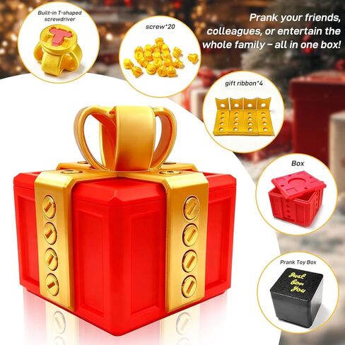The Annoying Present, Annoying Gift Box with Screws, Take Apart Box to Get Gift, Funny Prank Gag Gift for Christmas (Red) in Saudi Arabia