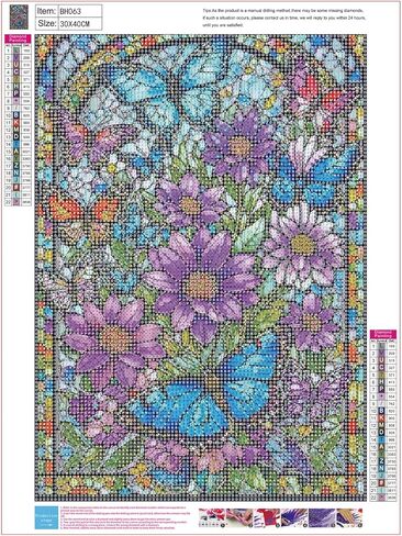Stained Glass Diamond Painting Kit: Vibrant Flowers & Butterflies, 5D Full Drill DIY Diamond Art for Adults, Stress Relief Craft, Stunning Wall Decor Gift Idea (12x16 Inch) in Saudi Arabia
