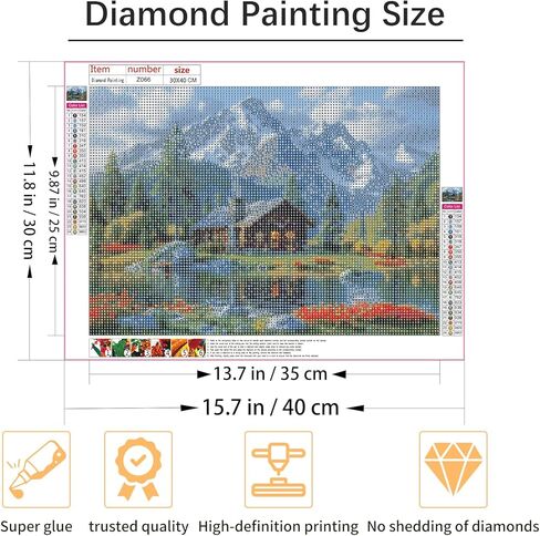 shouruihua الماس الفن عدة المشهد الجبلي، مجموعات الرسم الماس للبالغين جبال المقصورة المياه، DIY كامل جولة الحفر الماس النقاط مع الغابات المناظر الطبيعية جوهرة الفنون لديكور جدار المنزل 16x12 بوصة in Kuwait