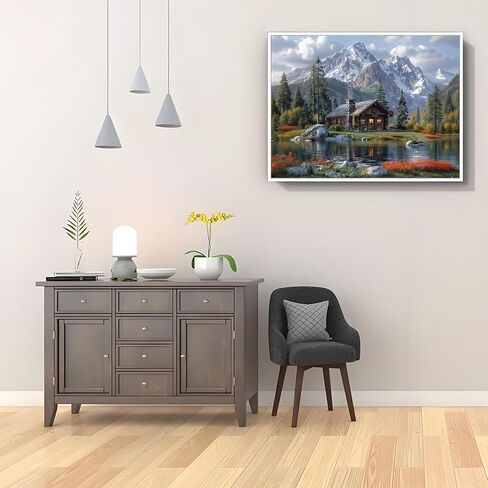 shouruihua الماس الفن عدة المشهد الجبلي، مجموعات الرسم الماس للبالغين جبال المقصورة المياه، DIY كامل جولة الحفر الماس النقاط مع الغابات المناظر الطبيعية جوهرة الفنون لديكور جدار المنزل 16x12 بوصة in Kuwait
