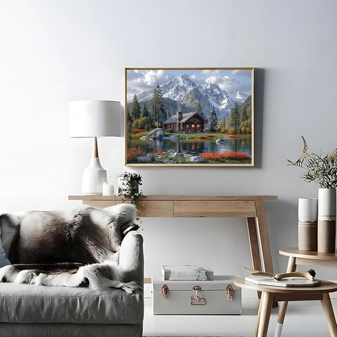 shouruihua الماس الفن عدة المشهد الجبلي، مجموعات الرسم الماس للبالغين جبال المقصورة المياه، DIY كامل جولة الحفر الماس النقاط مع الغابات المناظر الطبيعية جوهرة الفنون لديكور جدار المنزل 16x12 بوصة in Kuwait