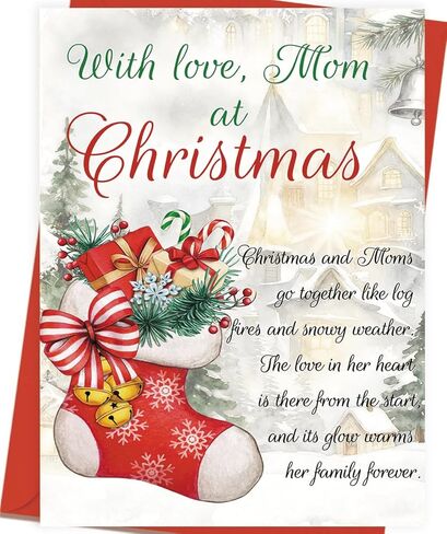 OJsensai Merry Christmas Card for Mom, Sweet Mom Christmas Card Gift from Daughter Son, Xmas Cards Gift with Love and Appreciation in Saudi Arabia
