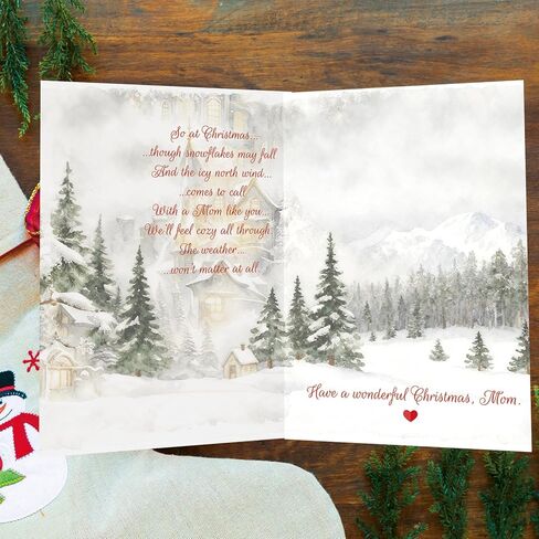 OJsensai Merry Christmas Card for Mom, Sweet Mom Christmas Card Gift from Daughter Son, Xmas Cards Gift with Love and Appreciation in Saudi Arabia
