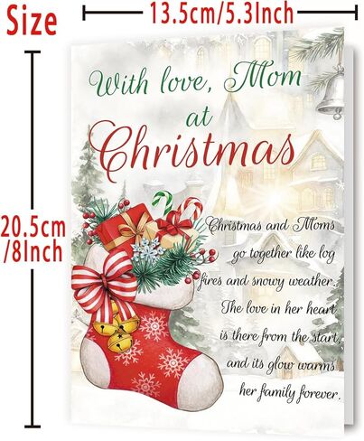 OJsensai Merry Christmas Card for Mom, Sweet Mom Christmas Card Gift from Daughter Son, Xmas Cards Gift with Love and Appreciation in Saudi Arabia
