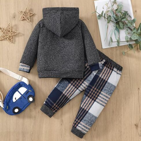 1 Year Old Boy Clothes Fall Winter Baby Boy Clothes Outfits Plaid Button Long Sleeve Hoodie Sweatshirt Pants Sets, Baby Boy Outfit Red Plaid 12-18 Months in Kuwait