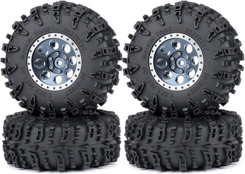 MORLORDY 4Pcs 1.3" Wheels Tires Set for 1/24 Axial SCX24 Gladiator Deadbolt Bronco C10 JLU and 1/18 TRX4M RC Crawler Car Upgrade Parts (Titanium) in Saudi Arabia
