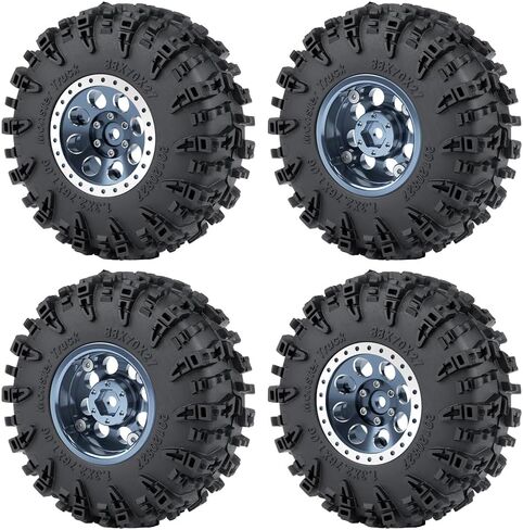 MORLORDY 4Pcs 1.3" Wheels Tires Set for 1/24 Axial SCX24 Gladiator Deadbolt Bronco C10 JLU and 1/18 TRX4M RC Crawler Car Upgrade Parts (Titanium) in Saudi Arabia