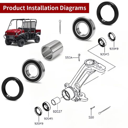 Front Axle/Suspension Wheel Bearings Seals Spacer/Collar & Pin Cotter Kit for Kawasaki Mule 2510 3000 3010 4000 4010 in Saudi Arabia