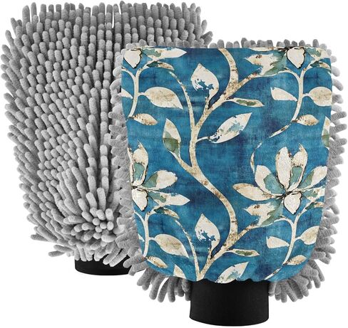 AIXIWAWA Car Wash Mitt Washing Glove Vintage Plants Print Scratch Free Water Absorbent 2 Pack Large in Saudi Arabia