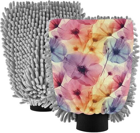 AIXIWAWA Car Wash Mitt Washing Glove Scratch Free Water Absorbent 2 Pack Medium Red Purple Florals Print in Saudi Arabia