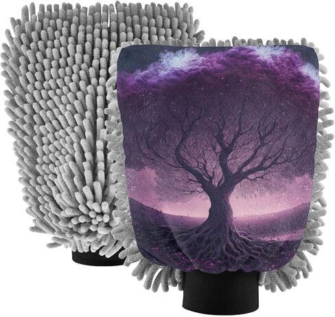 AIXIWAWA Car Wash Mitt Washing Glove Scratch Free Water Absorbent 2 Pack Large Purple Big Tree Print in Saudi Arabia