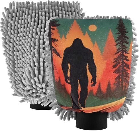AIXIWAWA Car Wash Mitt Washing Glove Scratch Free Water Absorbent 2 Pack Large Illustration Sasquatch Print in Saudi Arabia