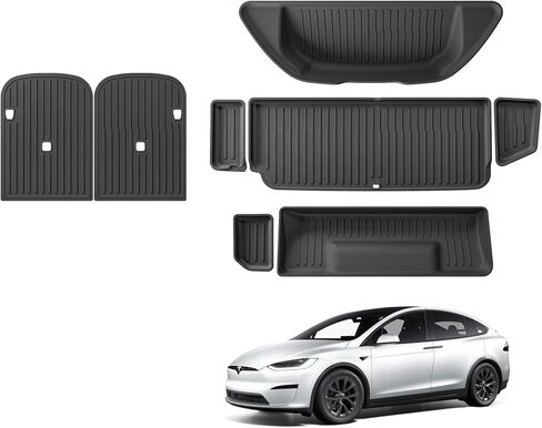 SMABEE 8Pcs Rear Back Seat Mats & Cargo Liner Set for Tesla Model X 6/7 Seater 2022-2026 (Not fit 5 Seater) All Weather Front Rear Trunk Backseat TPE Car Mat Anti-Slip Interior Accessories in Saudi Arabia