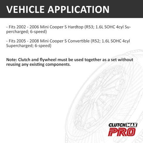 طقم القابض ClutchMaxPRO Performance Stage 3 مع دولاب الموازنة متوافق مع 2002-2006 Mini Cooper S Hardtop 2005-2008 Cooper S قابل للتحويل فائق الشحن 6 سرعات R52 R53 (CP03055HDCFW-ST3) in Saudi Arabia