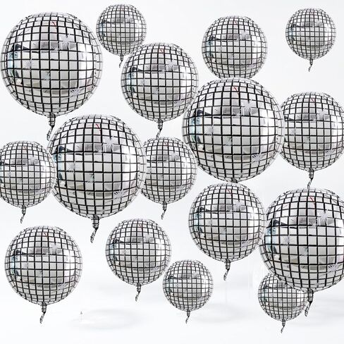 TONIFUL 16Pcs Large Silver 4D Giant Round Foil Balloon 4D Mirror Metallic Mylar Sephere Balloons for Christmas New Year Birthday Party Graduation Wedding Baby Shower Decoration Supplies(Mix Sizes) in Saudi Arabia