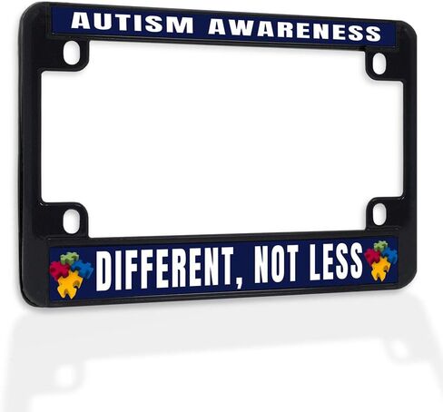 Metal Insert Bike License Plate Frame Autism Awareness Different, No Less B Weatherproof Motorcycle Accessories Chrome 4 Holes Solid Insert in Saudi Arabia