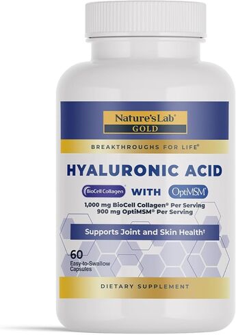 Nature's Lab Hyaluronic Acid with Biocell Collagen and MSM - Skin Hydration, Joint Health - 120 Capsules (40 Day Supply) in Kuwait
