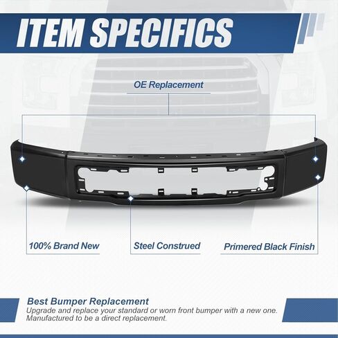 Auto Dynasty Front Bumper Impact Face Bar Compatible with 2015 2016 2017 Ford F-150, with Fog Light Cutout, Non Fit Raptor Model, Painted Black in Saudi Arabia