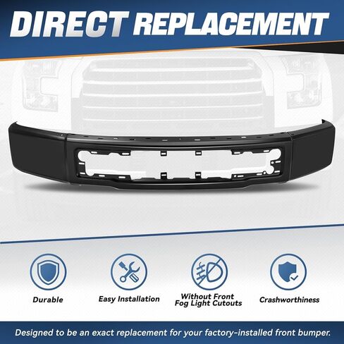 Auto Dynasty Front Bumper Impact Face Bar Compatible with 2015 2016 2017 Ford F-150, with Fog Light Cutout, Non Fit Raptor Model, Painted Black in Saudi Arabia