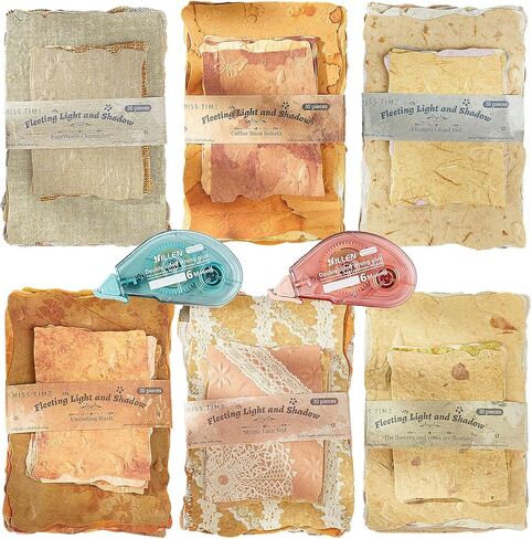 180 Sheets Embossed Textured Scrapbook Paper with 2 Double Sided Tapes, 6 Packs Scrapbook Supplies Kit for Scrapbooking, Junk Journal, Card Making Supplies, Planner, Collage in Saudi Arabia