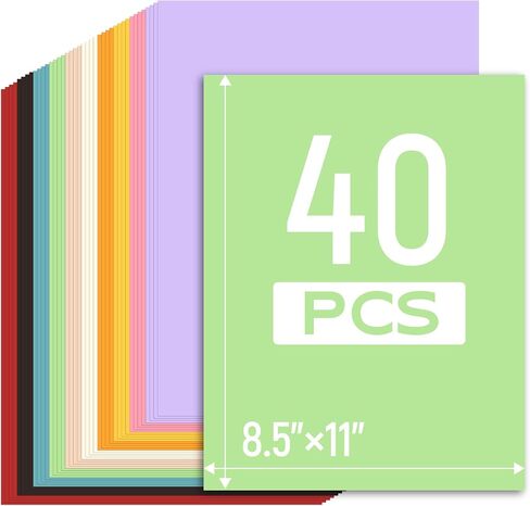 40 ورقة ورق بطاقات ملونة، 10 ألوان 8.5 × 11 بوصة، 180 جرامًا لكل متر مربع/65 رطل، ورق قصاصات ممتاز لصنع بطاقات عيد الشكر وعيد الميلاد وديكور المنزل للحفلات والحرف اليدوية والطباعة in Kuwait