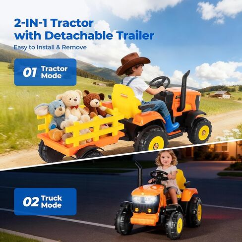 جرار ركوب 24 فولت XL مع مقطورة قابلة للإمالة والفصل، محركات 2 × 80 وات، مقابض قابلة للتعديل، إطارات EVA، للأمام والخلف، حزام أمان، جهاز تحكم عن بعد - إصدار Farm Harvest in Kuwait