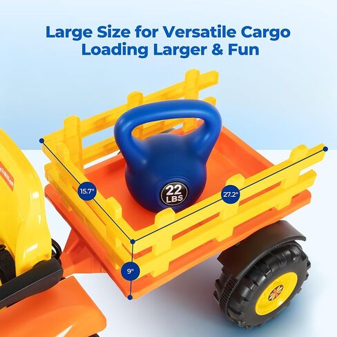 جرار ركوب 24 فولت XL مع مقطورة قابلة للإمالة والفصل، محركات 2 × 80 وات، مقابض قابلة للتعديل، إطارات EVA، للأمام والخلف، حزام أمان، جهاز تحكم عن بعد - إصدار Farm Harvest in Kuwait