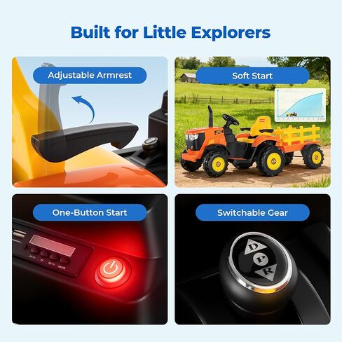 جرار ركوب 24 فولت XL مع مقطورة قابلة للإمالة والفصل، محركات 2 × 80 وات، مقابض قابلة للتعديل، إطارات EVA، للأمام والخلف، حزام أمان، جهاز تحكم عن بعد - إصدار Farm Harvest in Kuwait