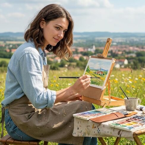 فرش رسم فنية للسفر مع حقيبة جلدية، فرش ألوان مائية للسفر، 4#6#8# فرشاة صناعية طويلة مستديرة بتفاصيل قلم مستدير مدبب لحبر الغواش من الأكريليك المائي in Kuwait