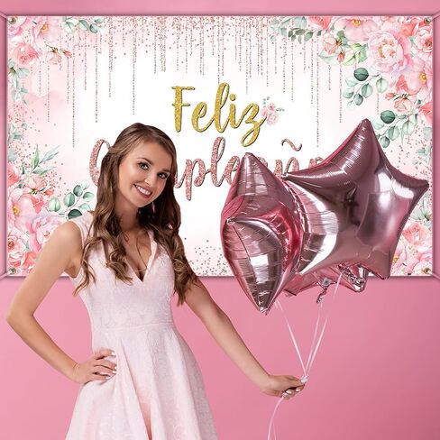 Avezano Feliz Cumpleaños Banner Pink Floral Mexican Happy Birthday Party Decorations Spanish Birthday Photo Background for Women Girl Mexico Birthday Party Decorations Banner (6x3.6ft) in Saudi Arabia