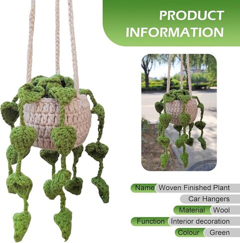 Crochet Plant Car Hanging Accessories, Cute Handmade Crochet Plant Rear View Mirror Charm, Cars Mirror Hanging Accessories for Woman Girl, Car Interior Accessories in Saudi Arabia