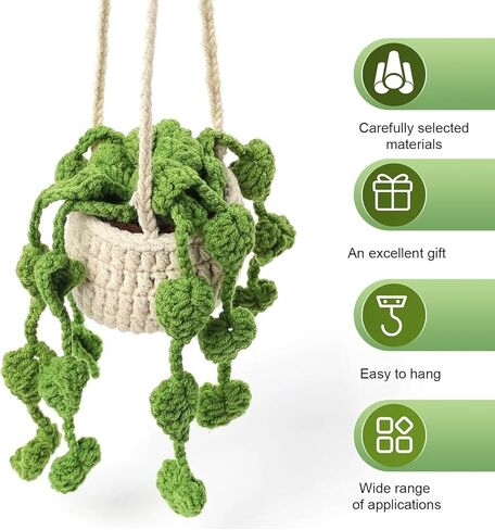 Crochet Plant Car Hanging Accessories, Cute Handmade Crochet Plant Rear View Mirror Charm, Cars Mirror Hanging Accessories for Woman Girl, Car Interior Accessories in Saudi Arabia