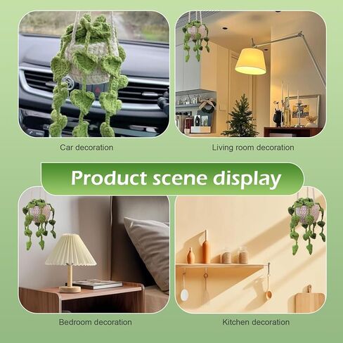 Crochet Plant Car Hanging Accessories, Cute Handmade Crochet Plant Rear View Mirror Charm, Cars Mirror Hanging Accessories for Woman Girl, Car Interior Accessories in Saudi Arabia
