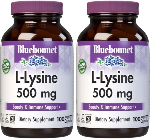 Bluebonnet Nutrition L-Lysine 500mg، لوظيفة المناعة الصحية، يدعم تخليق الكولاجين، خالي من الصويا، خالي من الغلوتين، غير معدّل وراثيًا، معتمد من الشريعة اليهودية، نباتي، 100 كبسولة in Kuwait
