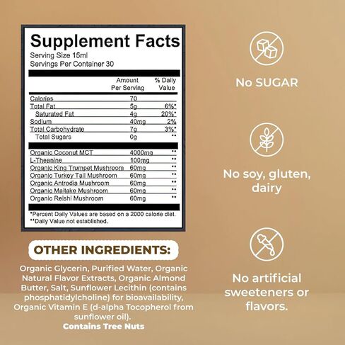 Mushroom Coffee Creamer with MCT Oil by Owl & Ox | L Theanine, Nootropic Superfood Blend, Vegan, Sugar Free, Dairy Free, Adaptogens, Plant Based & Keto Friendly, Hazelnut Chocolate, 30 Servings in Kuwait