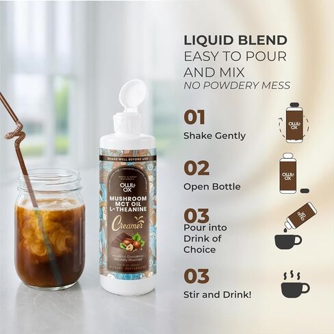 Mushroom Coffee Creamer with MCT Oil by Owl & Ox | L Theanine, Nootropic Superfood Blend, Vegan, Sugar Free, Dairy Free, Adaptogens, Plant Based & Keto Friendly, Hazelnut Chocolate, 30 Servings in Kuwait