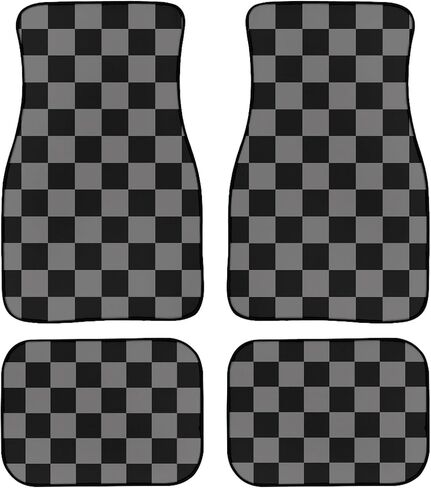 Checkered Car Mats Set of 4 Abstract Checkered Flag Vintage Black Grey Checkers Chess Board Grid Style Floor Mats for Cars Universal Front Rear Vehicle Rugs Auto Accessories for Truck Sedan in Saudi Arabia
