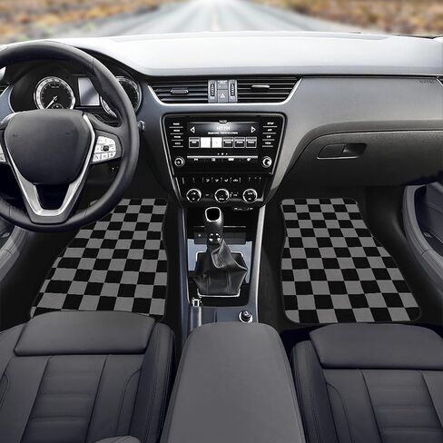 Checkered Car Mats Set of 4 Abstract Checkered Flag Vintage Black Grey Checkers Chess Board Grid Style Floor Mats for Cars Universal Front Rear Vehicle Rugs Auto Accessories for Truck Sedan in Saudi Arabia