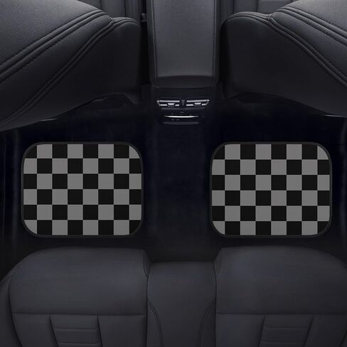 Checkered Car Mats Set of 4 Abstract Checkered Flag Vintage Black Grey Checkers Chess Board Grid Style Floor Mats for Cars Universal Front Rear Vehicle Rugs Auto Accessories for Truck Sedan in Saudi Arabia