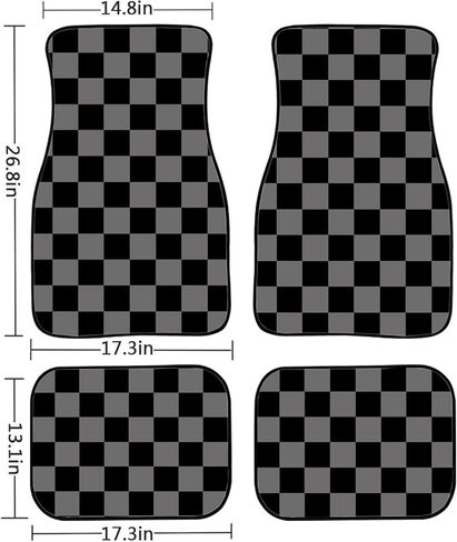 Checkered Car Mats Set of 4 Abstract Checkered Flag Vintage Black Grey Checkers Chess Board Grid Style Floor Mats for Cars Universal Front Rear Vehicle Rugs Auto Accessories for Truck Sedan in Saudi Arabia