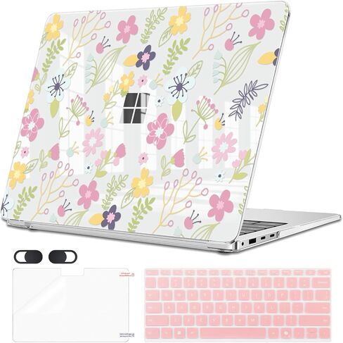 حافظة لجهاز Microsoft Surface Laptop 13.8 بوصة 2036 تعمل باللمس (الإصدار السابع) إصدار 2024، حافظة بلاستيكية صلبة مقاومة للخدش، مع غطاء لوحة مفاتيح وفيلم شاشة، زهور ملونة in Saudi Arabia