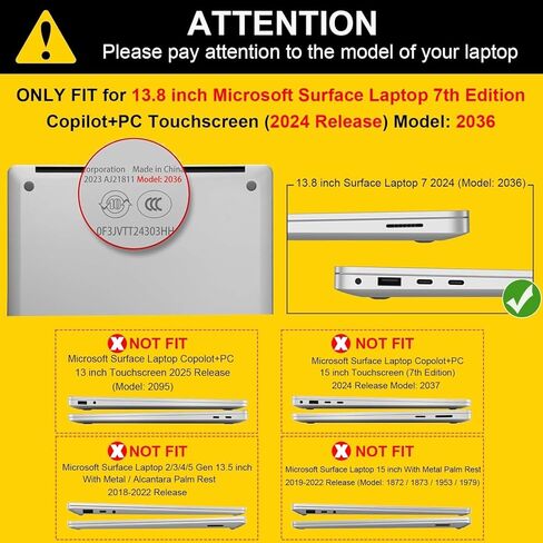 حافظة لجهاز Microsoft Surface Laptop 13.8 بوصة 2036 تعمل باللمس (الإصدار السابع) إصدار 2024، حافظة بلاستيكية صلبة مقاومة للخدش، مع غطاء لوحة مفاتيح وفيلم شاشة، زهور ملونة in Saudi Arabia
