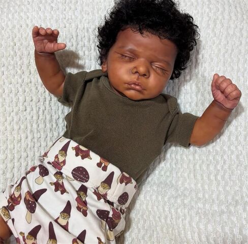 Reborn Baby Dolls Black Boy 19 Inch Soft Body Real Life Baby Dolls Curly Hair Realistic Newborn Black Lifelike African American Baby Doll Toy with Accessories Birthday Xmas Gift for Kids Age 3+ in Kuwait